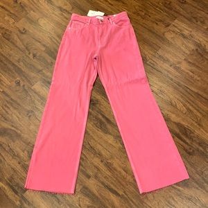 Zara Hi-rise Full Length Wide Leg pink jeans